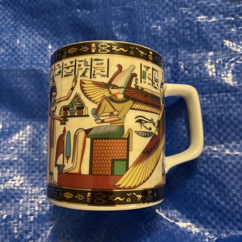 Egyptian‎ Coffee Mug, PI Porcelain International*VINTAGE *Pharaoh* Made In Egypt
